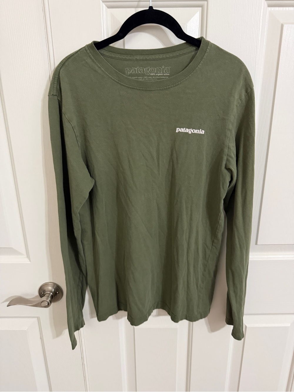 Patagonia S Olive Green Organic Cotton Long Sleeve P-6 Logo Tee Made USA